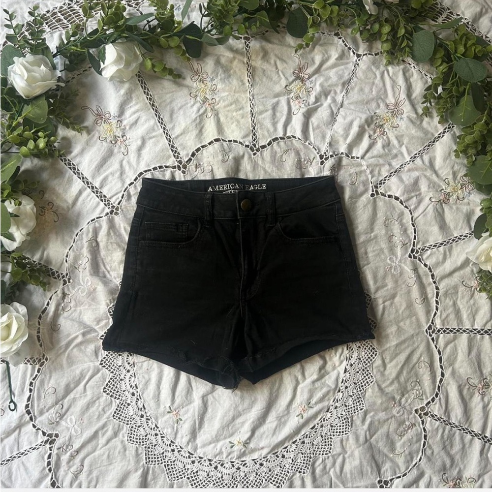 American Eagle hi-rise super stretch black shorts